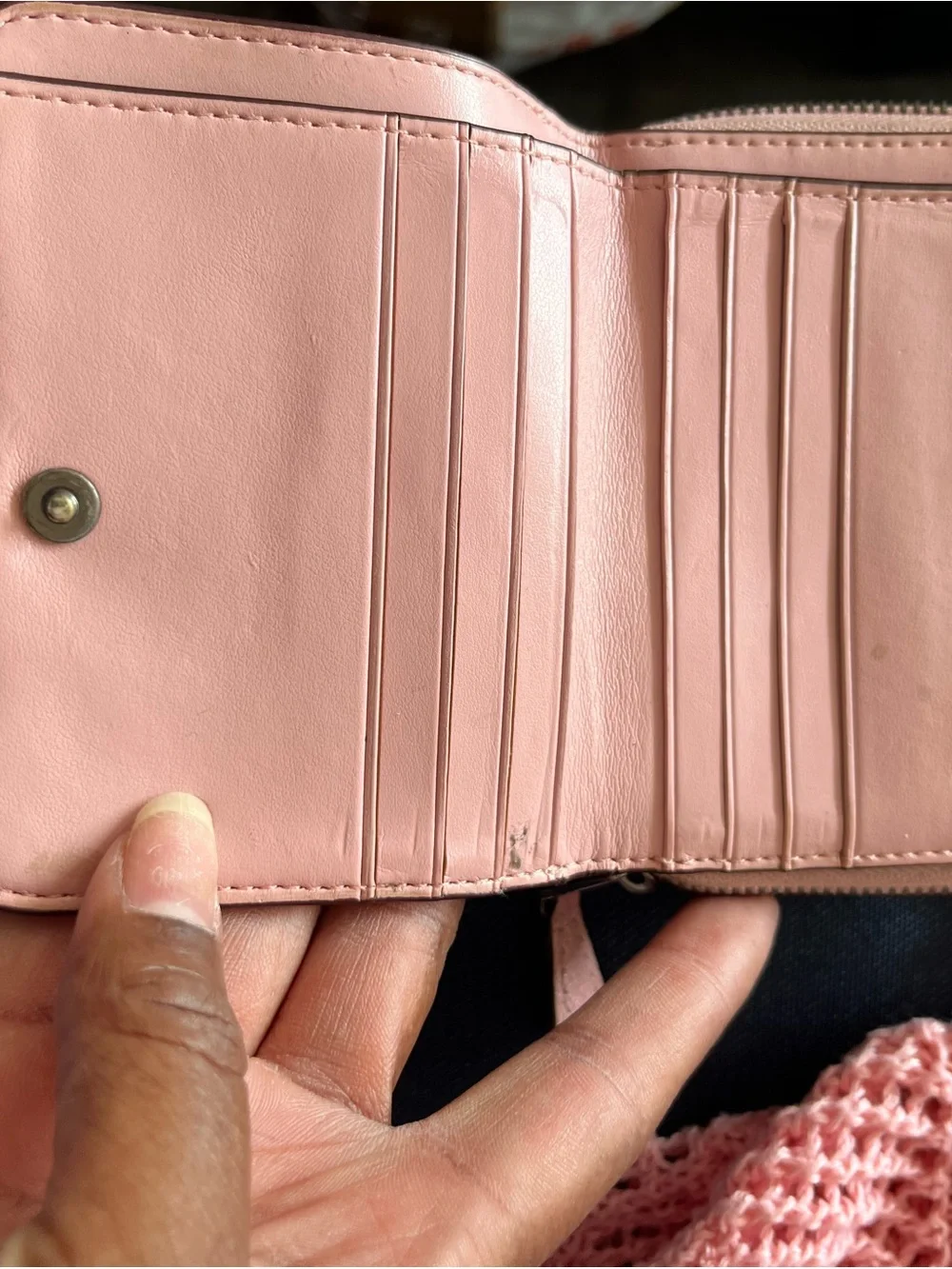 Coach Pebbled Leather Zip Wallet in Rose Pink with Gold Logo